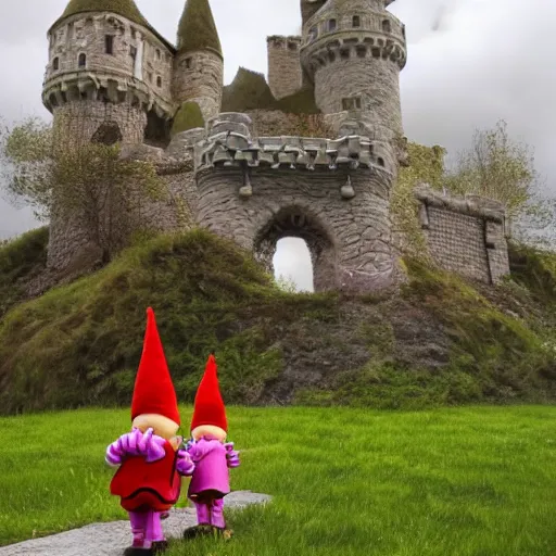 Prompt: A fairy tale looking castle being overun by gnomes