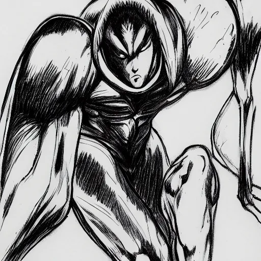 Prompt: sketch of femto from the anime berserk, style of kentaro miura, black and white sketch, trending on artstation