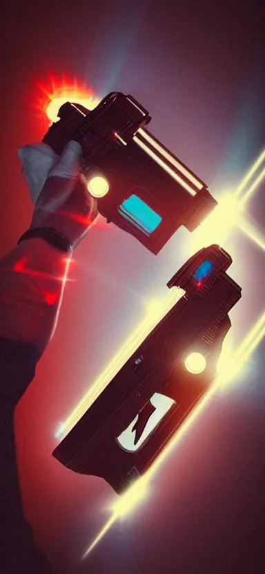 Image similar to “ hand holding laser gun, cinematic, digital art, retro, award winning ”