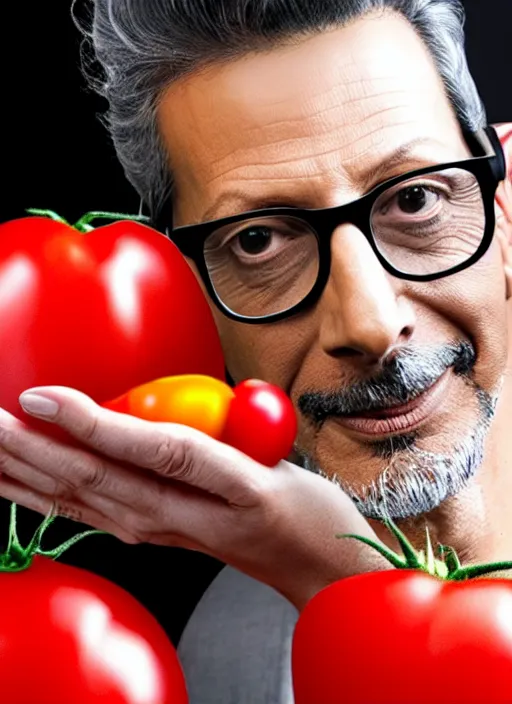 Image similar to jeff goldblum hiding in a giant tomato, inspired by davis jim