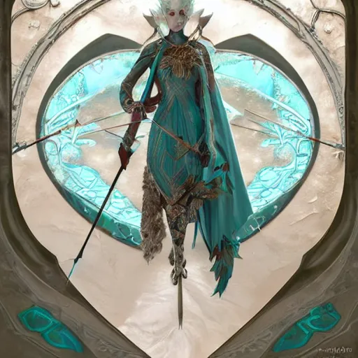 Prompt: an epic concept art of a handsome snow elf in a turquoise cape and silver armour, bow and arrow, albino skin, winter vibes, elegant, very coherent symmetrical artwork, by tomasz alen kopera and alphonse mucha and charlie bowater, photorealistic, sharp focus, octane render, rtx, hdr, unreal 5, trending on artstation