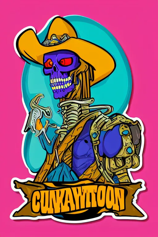 Image similar to A portrait of a skeletor that is a cowboy, sticker, colorful, illustration, highly detailed, smooth and clean vector curves, no jagged lines, vector art, smooth