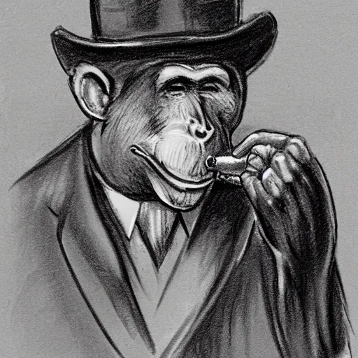 Prompt: sketch of monkey smoking a cigar