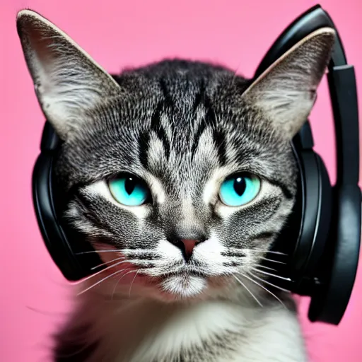 Prompt: cat wearing headphones