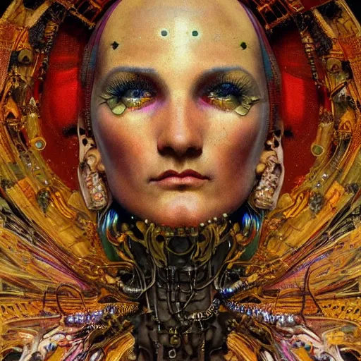 Prompt: baroque portrait of an art deco machine shaman, reflective detailed textures, highly detailed fantasy science fiction painting by annie swynnerton and jean delville and moebius, norman rockwell and maxfield parrish. modern industrial shaman, rich colors, high contrast. artstation