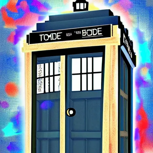 Prompt: the tardis encounters h. g. well's time machine, digital art.