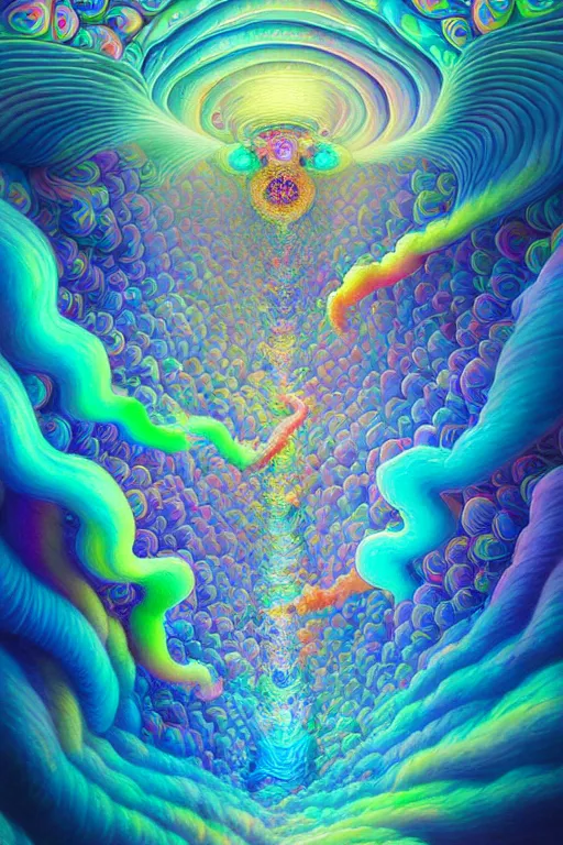 Image similar to flowing colorful prismatic liquid clouds opening portal to another dimension, dmt, psilocybin, lsd, detailed, intricate, elegant, highly detailed, digital painting, artstation, concept art, smooth, sharp focus, illustration, art by hana yata, and artem demura and beeple, octane render, unreal engine, 8 k