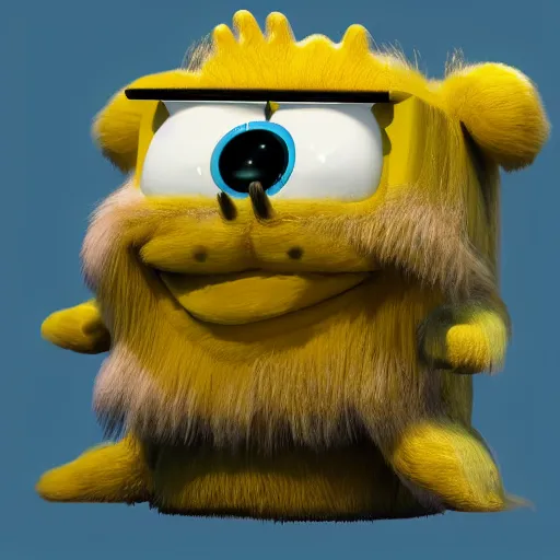 Image similar to very furry spongebob, cgi, artstation, highly detailed, concept art, sharp focus