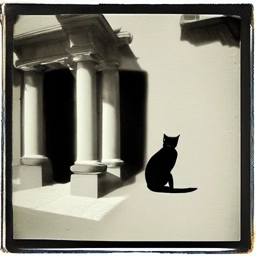 Image similar to filmic noisy bipedal paris web balinese cat zinc pilaster pediment, by kati horna and juan gimenez and edward hopper, art on instagram, charcoal drawing, polaroid photo