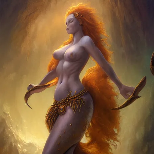 Prompt: a woman merfolk in the style of Justin Gerard, realistic painting, high definition, digital art, matte painting, very detailed, realistic