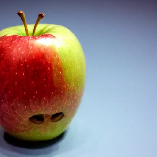 Prompt: an apple with a face