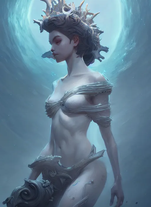 Prompt: sea queen, mysterious, lunar, gentle, highly detailed, digital painting, artstation, concept art, smooth, clear focus, illustration, unreal engine 5, 8 k, works by ross tran, greg rutkowski and edgar maxence