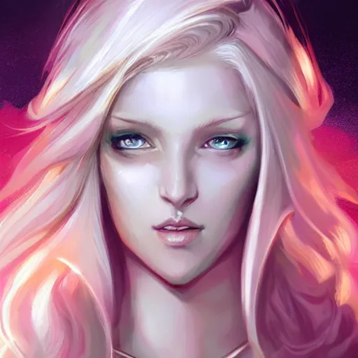 Image similar to White pink blonde fantasy paladin with slim elegant features, by Anato Finnstark and Randy Vargas, artgerm, digital illustration, beautiful, concept art