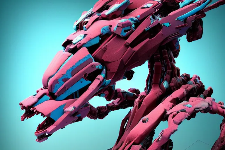 Image similar to portrait of a posed hyper detailed cyan bristleback evangelion realistic mechanical and fleshy organic creature similar look as horizon forbidden west horizon zero dawn bioluminiscence in a dark deep forest at dawn in spring, with reflection and textures, by kilian eng, substance painter reaslitic mech surface metal painted scratches