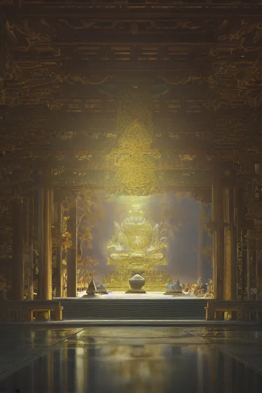 Image similar to Japanese Buddhist temple scenery, powerfull, intricate, elegant, volumetric lighting, digital painting, highly detailed, artstation, sharp focus, illustration, concept art, ruan jia, steve mccurry