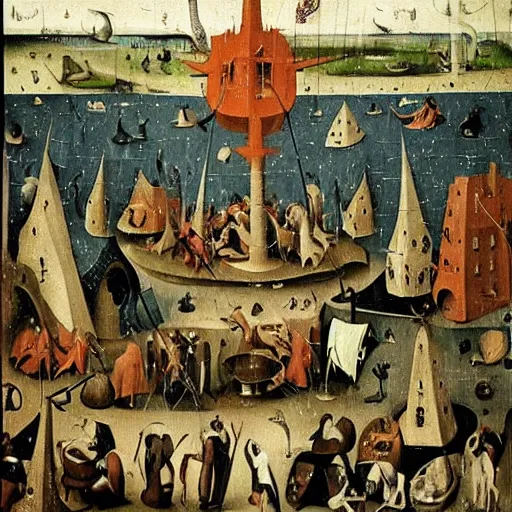 Image similar to hieronymous bosch painting of wall street filled with tortured bankers and suffering traders