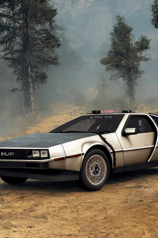 Prompt: new concept for a delorean, cinematic, photoreal, photograph, by red dead redemption 2, by greg rutowski