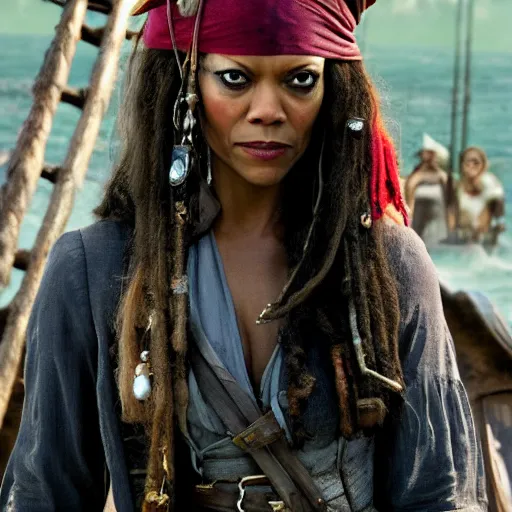 Prompt: Zoe Saldana as a pirate in pirates of the caribbean