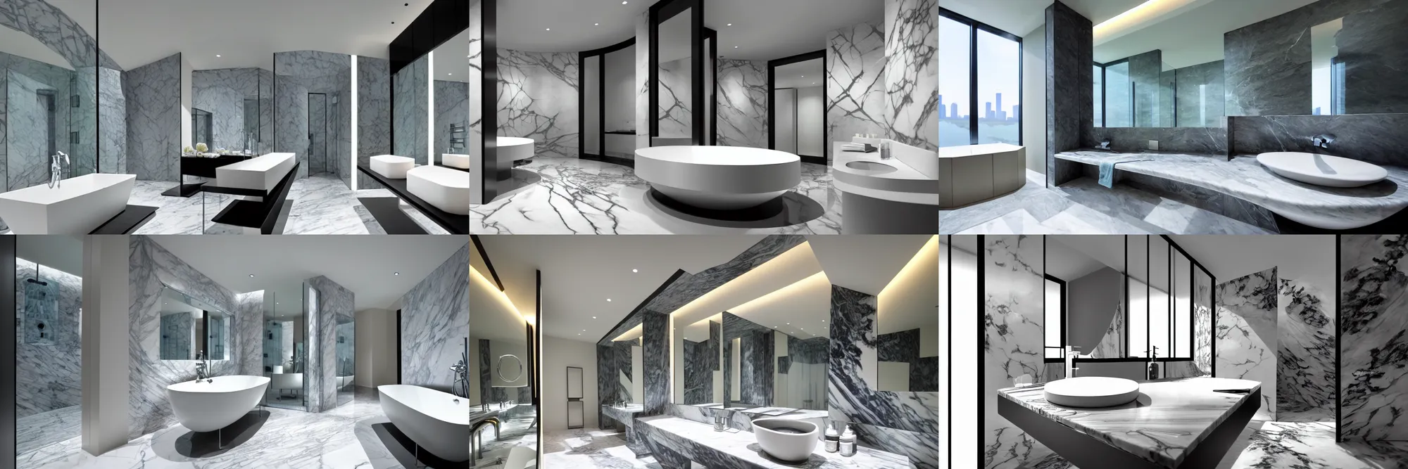 Prompt: premium bathroom design, inspired by metroid prime, made of marble, chicago, shanghai, penthouse