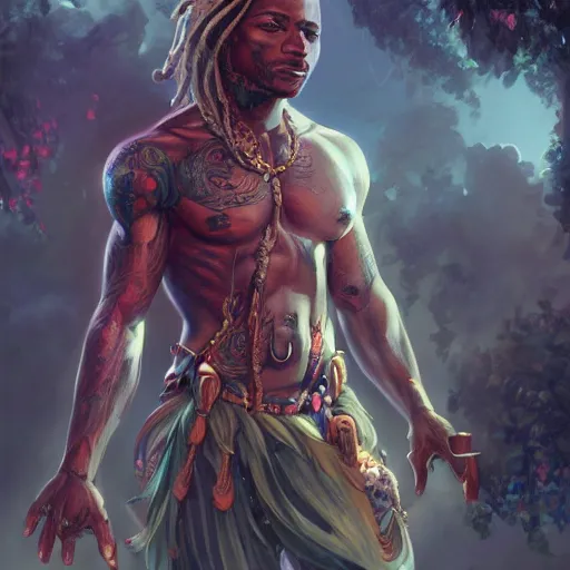 Prompt: a light skinned jamaican man, medium locs, holding a camera, photographer, fantasy digital painting, stunning intricate details, artwork by ross tran and greg rutkowski