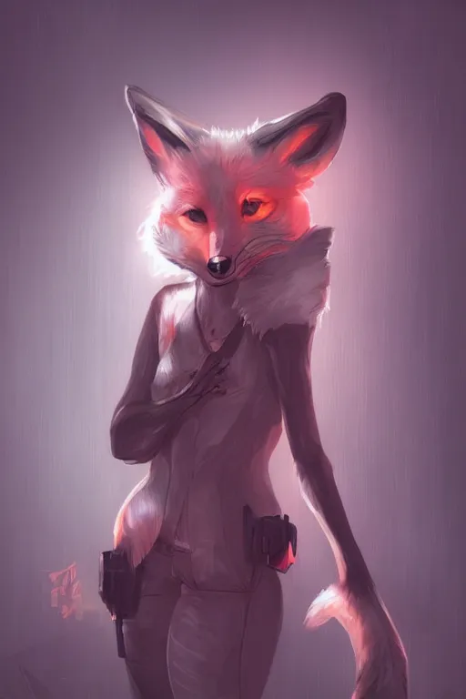 Image similar to a fox fursona, trending on artstation, by kawacy, furry art, digital art, cyberpunk, high quality, backlighting