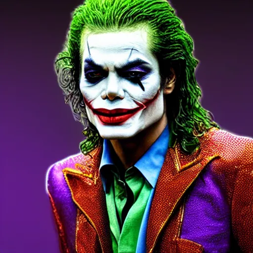 Image similar to stunning awe inspiring michael jackson as the joker, movie still 8 k hdr atmospheric lighting