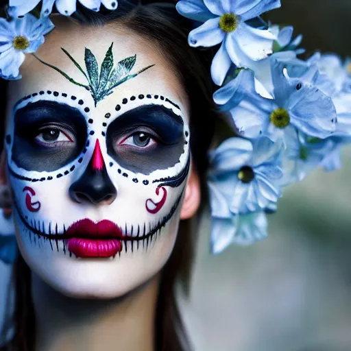 Image similar to photo portrait of a beautiful day of the dead female, depth of field, zeiss lens, detailed, symmetrical, centered, by edward robert hughes, connor hibbs, annie leibovitz and steve mccurry, david lazar, jimmy nelsson, breathtaking, 8 k resolution, extremely detailed, beautiful, establishing shot, artistic, hyperrealistic, beautiful face, octane render