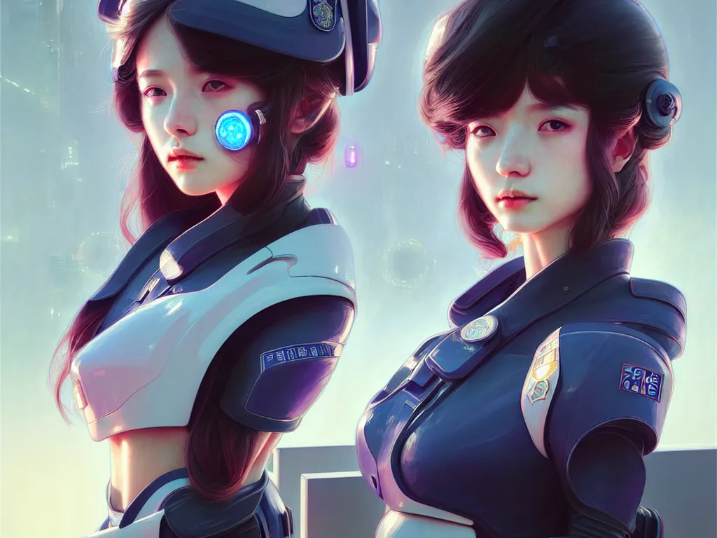 Image similar to portrait futuristic police uniform girl, at future neon light tokyo rooftop, ssci - fi and fantasy, intricate and very very beautiful and elegant, highly detailed, digital painting, artstation, concept art, smooth and sharp focus, illustration, art by tan zi and ayanamikodon and alphonse mucha and wlop