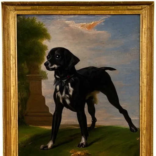 Image similar to a dog in tight jeans painted by thomas cole