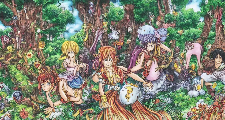 Prompt: Enchanted and magic forest, by Eiichiro Oda