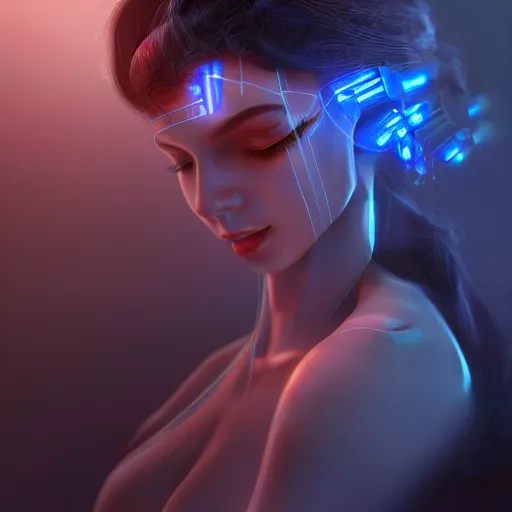 Image similar to artificial intelligence, server in the middle, deep view, heavy blue led lights, wires connected, award winning photography, extremely detailed, artstation, 8 k, sensual lighting, incredible art, wlop, artgerm