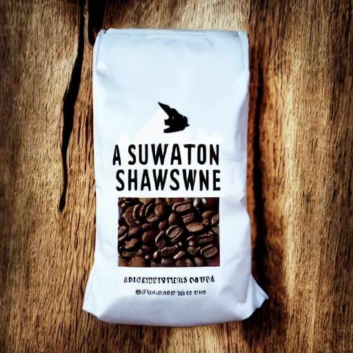 Image similar to a bag of stumptown coffee beans, graphic design, great white shark