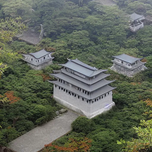 Image similar to japanese fortress in a city inside the forest