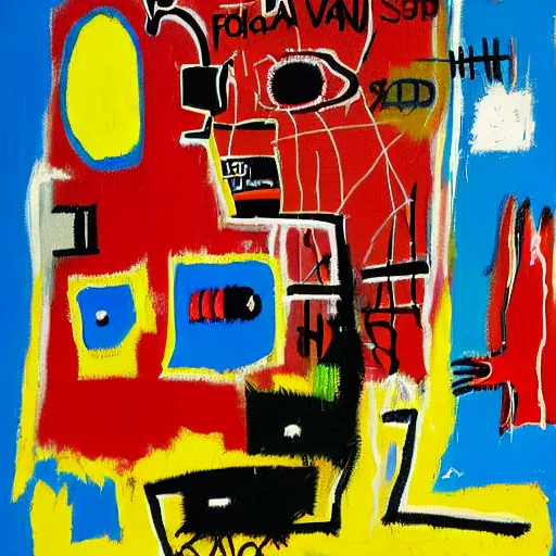 Prompt: a Painting by Jean Michel Basquiat about facebook and social media, detailed