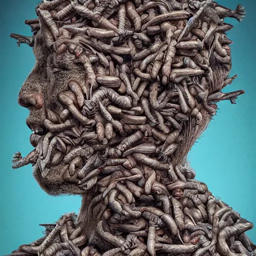 Image similar to a human head covered in growths that are small human upper bodies of faceless people thrashing in horror very cinematic grotesque body horror exaggerated proportions surrealist style exquisite award - winning detail