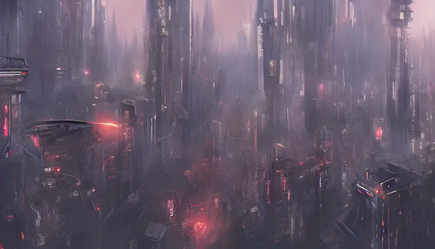 Image similar to giant cyberpunk megacity, very long shot, enviroment, extremely detailed, jama jurabaev, greig fraser, roger deakins, shaddy safadi, feng shu, neil blevins, trending on artstation, high quality, brush stroke