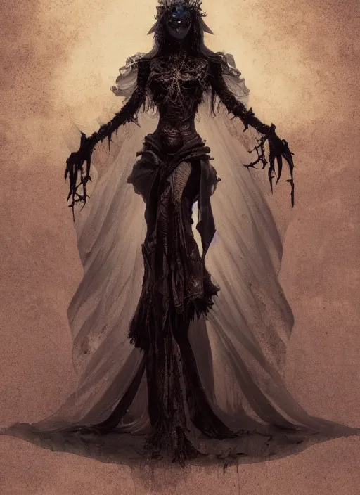 Image similar to hyper realistic photo of baroque dark goth queen ethereal ghost full body, rule of thirds, cinematic, greg rutkowski, brom, james gurney, mignola, craig mullins, artstation, cgsociety