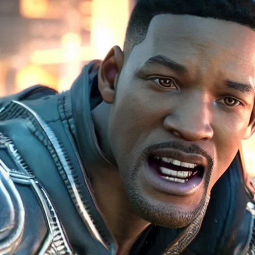 Prompt: a videogame still of Will Smith in Tekken 7, 40mm lens, shallow depth of field, split lighting