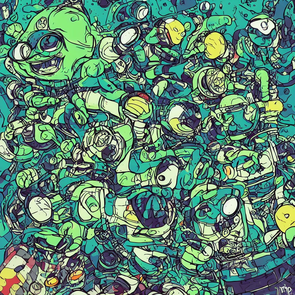 Image similar to toad head, ryuta ueda artwork, breakcore, style of jet set radio, y 2 k, gloom, space, cel - shaded art style, frogs, amphibians, sacred geometry, data, minimal, code, cybernetic, dark, eerie, cyber