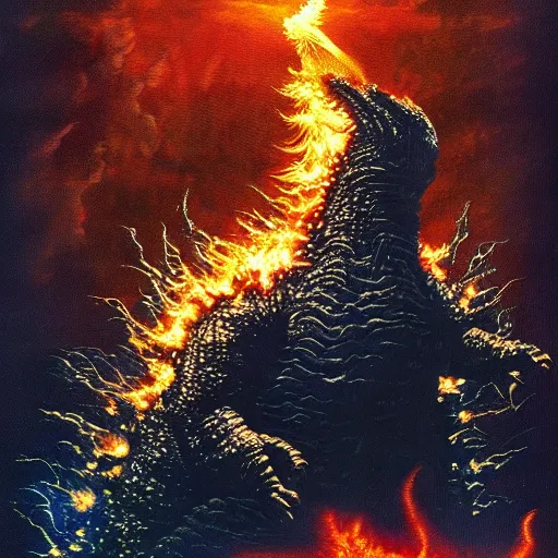 Godzilla On FIRE!, Fine Art Print