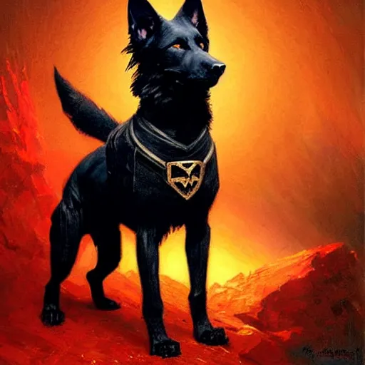 Image similar to a portrait of a black german shepard dogman canine star trek captain red shirt. highly detailed painting by gaston bussiere craig mullins jc