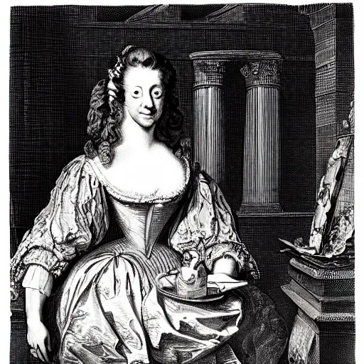 Prompt: Lady Britannia, by William Hogarth, crosshatching, 18th century art