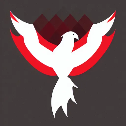 Image similar to geometric white eagle, flying above an open black book, icon, red background, vector, simple logo, cgsociety, artstation