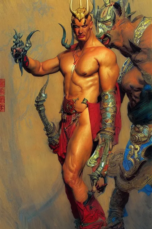 Prompt: devil, character design, ming dynasty, colorful, painting by gaston bussiere, craig mullins, j. c. leyendecker, tom of finland