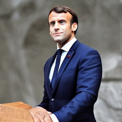 Image similar to Emmanuel Macron dressed as Dwayne Johnson 50mm photography, high quality, 4K