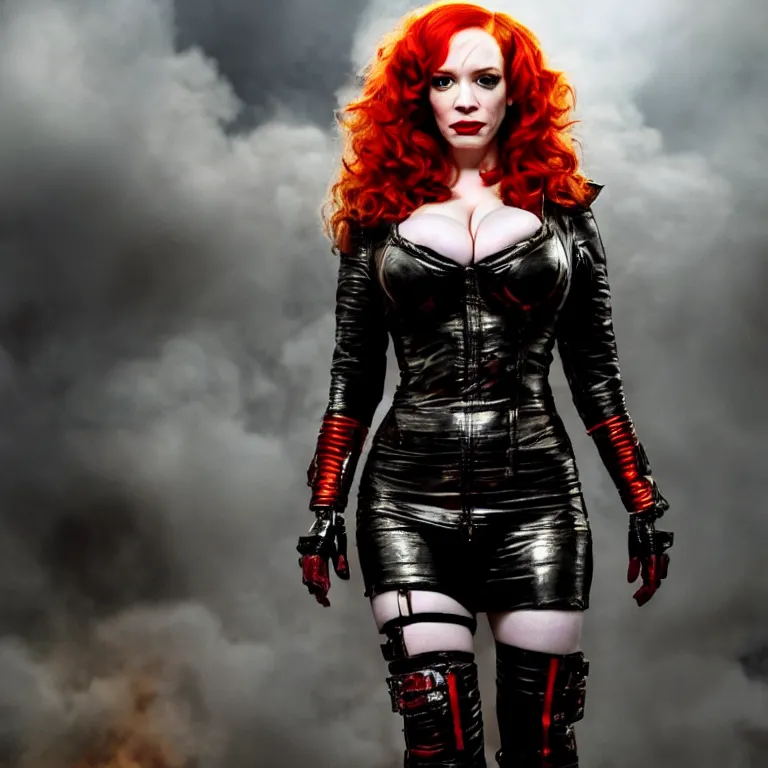 Image similar to full length photo of christina hendricks as atompunk warrior, 8 k, hdr, smooth, sharp focus, high resolution, award - winning photo