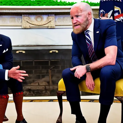 Prompt: joe biden meeting with conor mcgregor in the oval office