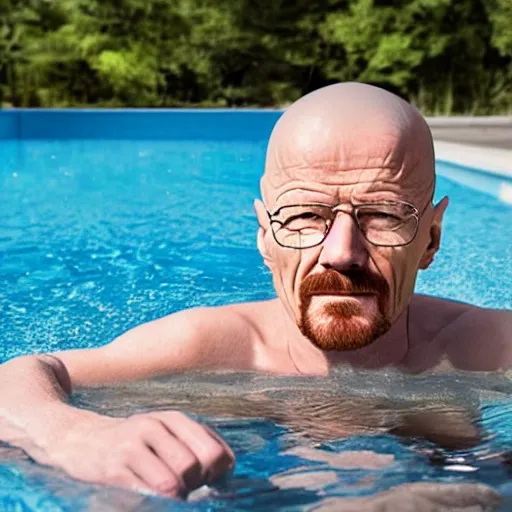 Prompt: photo of walter white relaxing in pool floater