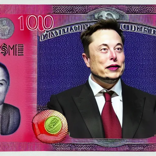 Image similar to Elon Musk on a 100 dollar banknote. High detailed, realistic.