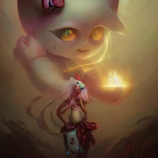 Image similar to portrait of a hello kitty, concept art by pete mohrbacher and seb mckinnon and beksinski and josan gonzales, digital art, highly detailed, intricate, sci-fi, sharp focus, Trending on Artstation HQ, deviantart, unreal engine 5, 4K UHD image